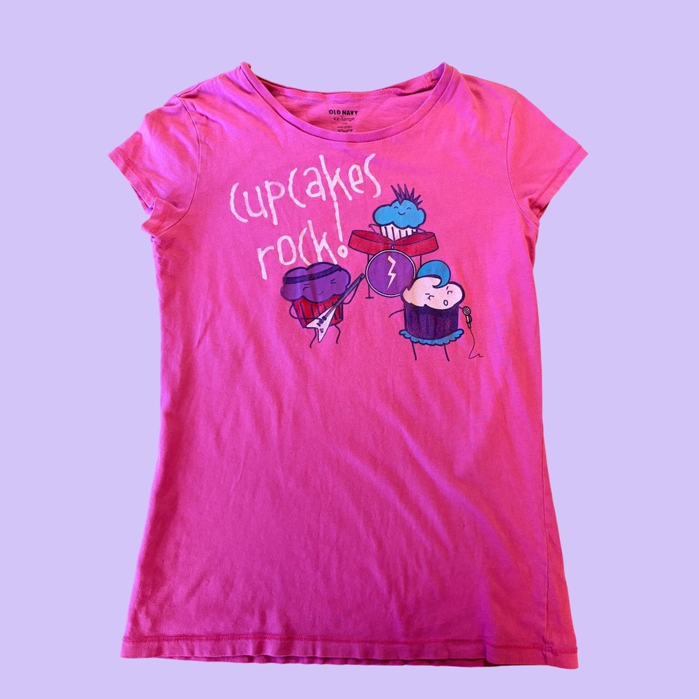 Y2K Old Navy Pink Cupcakes Rock Graphic Baby Tee Short Sleeve Scene #18